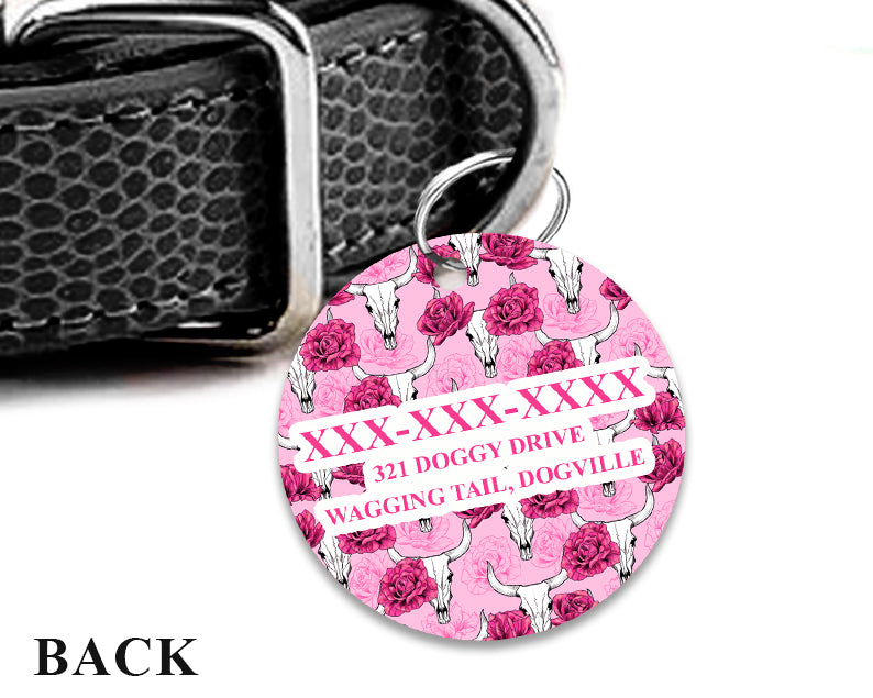 Pet ID Tag | Pink Boho Skull